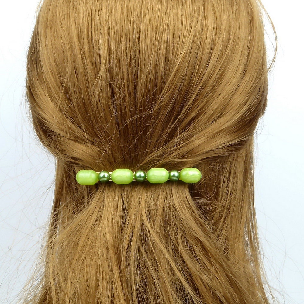 Barrette cheveux perles 8cm vert