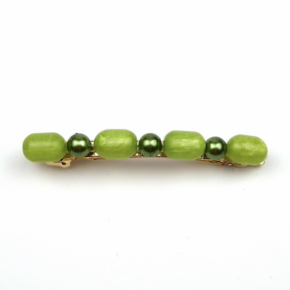 Barrette cheveux perles 8cm vert