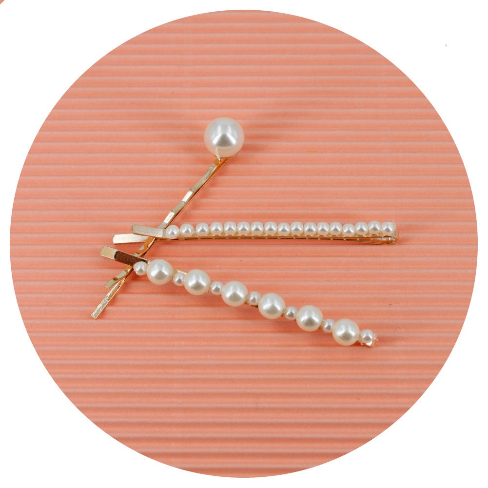 Barrettes Cheveux Perles 6cm Base Dorée - Lot de 3 Pinces Élégantes
