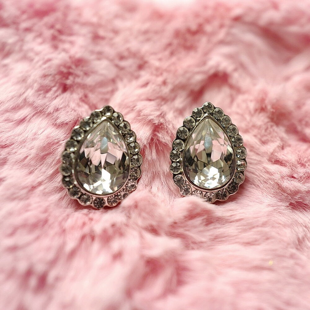 Boucles d'oreilles goutte strass argentées - Cristal et zircons