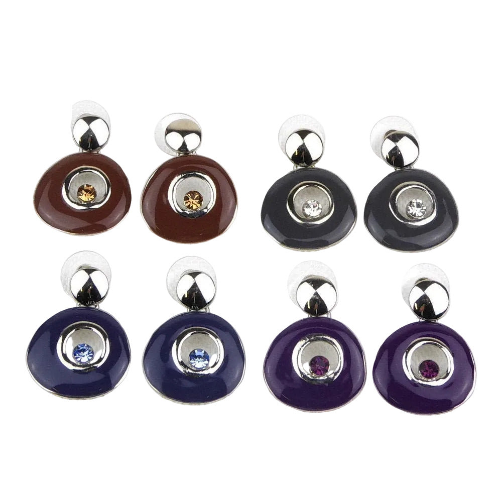 Boucles d'oreilles pendantes émail et cristaux