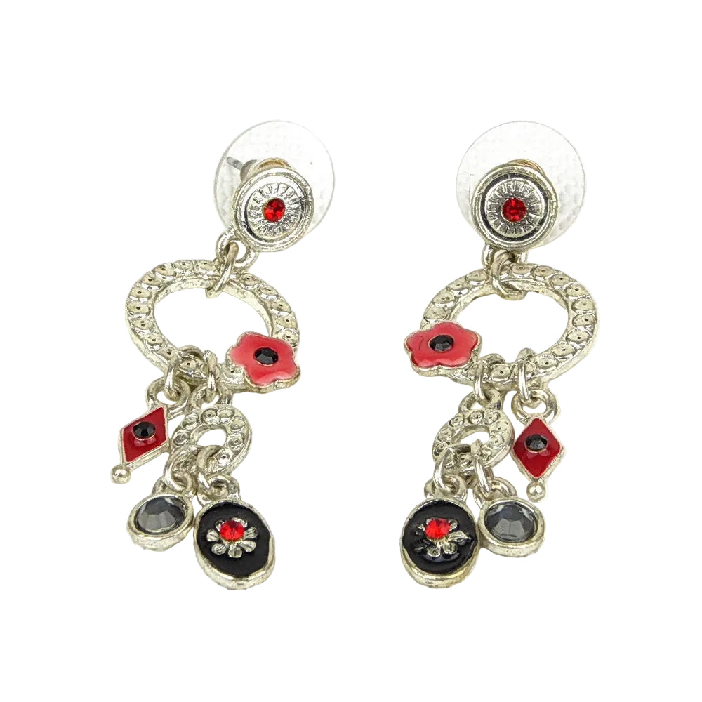 Boucles d'oreilles pendantes vintage pampilles et strass argentées