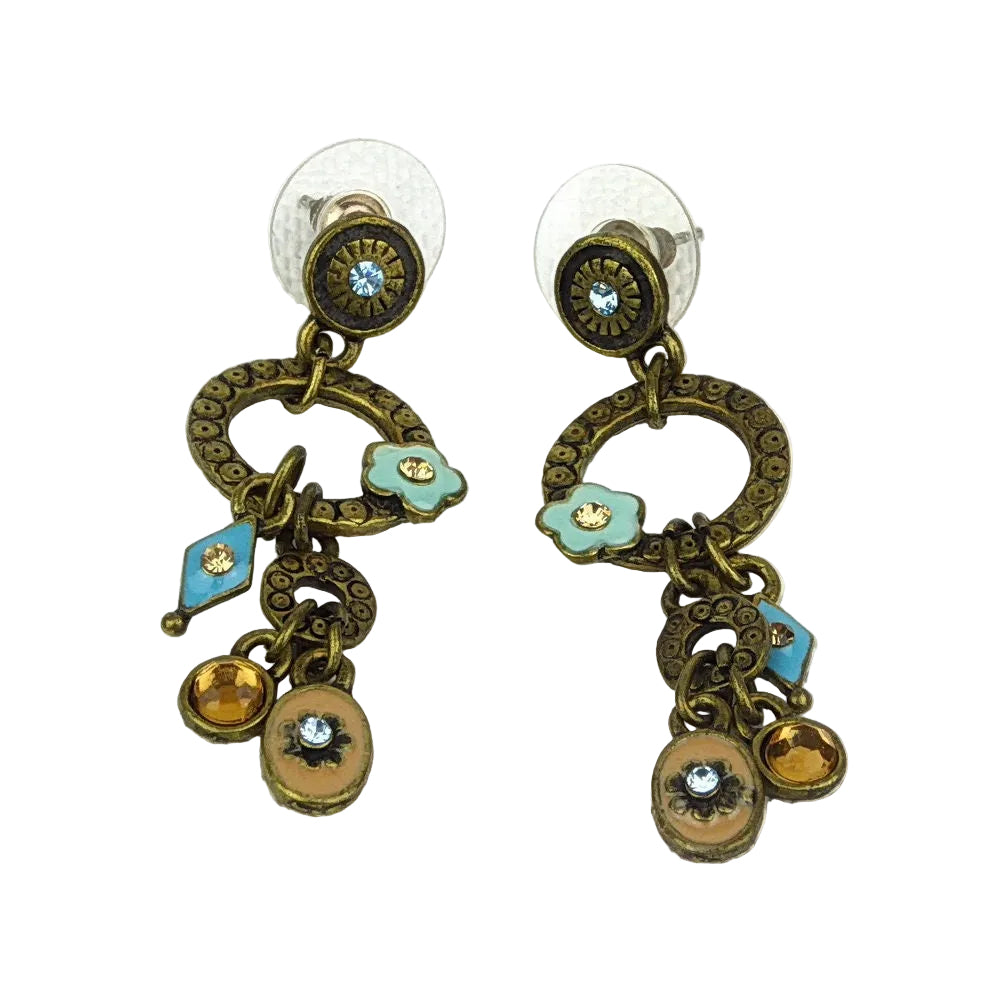 Boucles d'oreilles pendantes vintage pampilles et strass - 5 cm