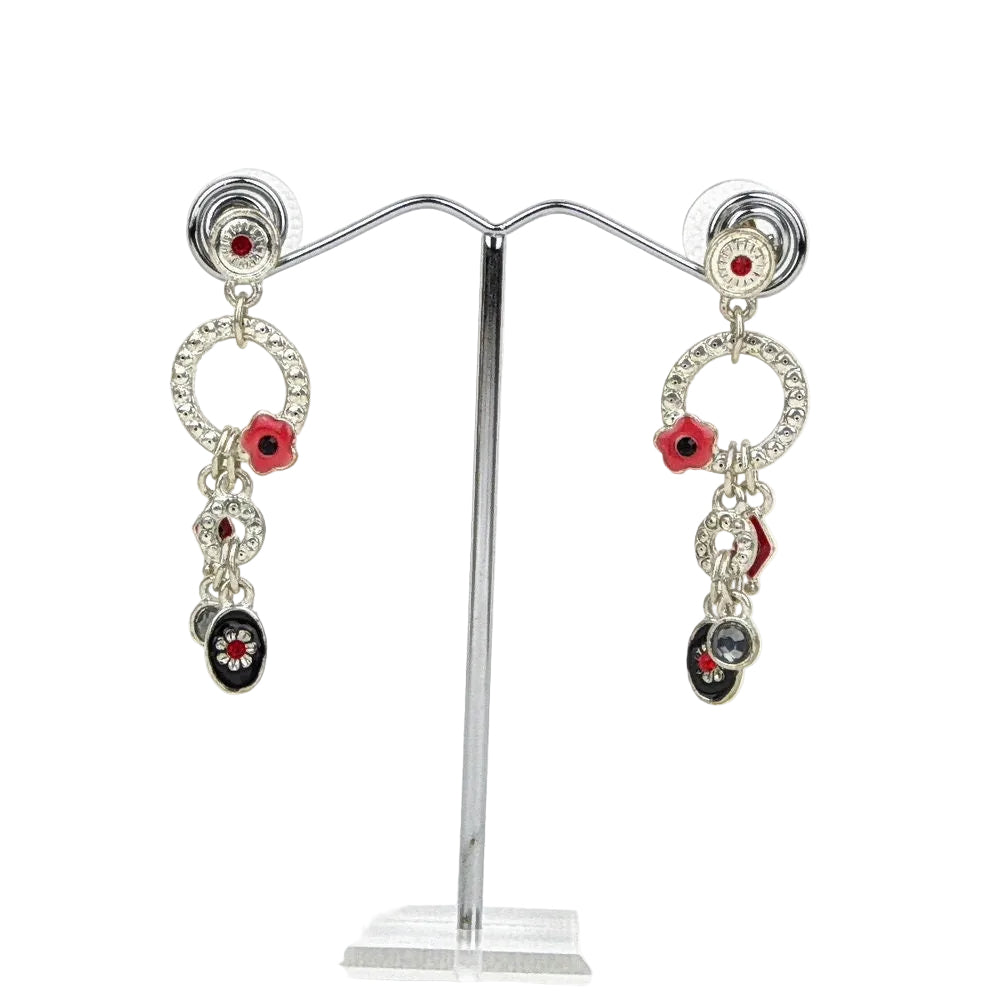 Boucles d'oreilles pendantes vintage pampilles et strass argentées - 5 cm