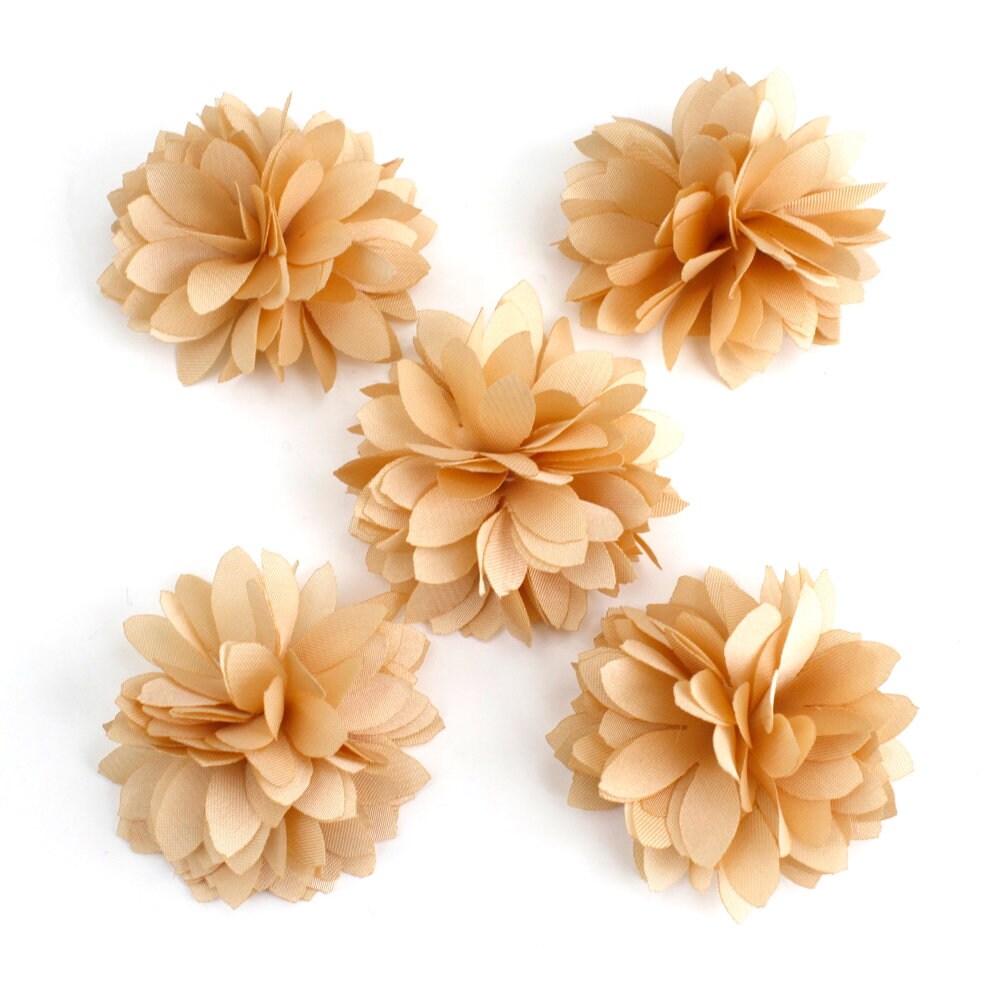 Fleurs satin 4,5cm beige moyen - Lot de 5