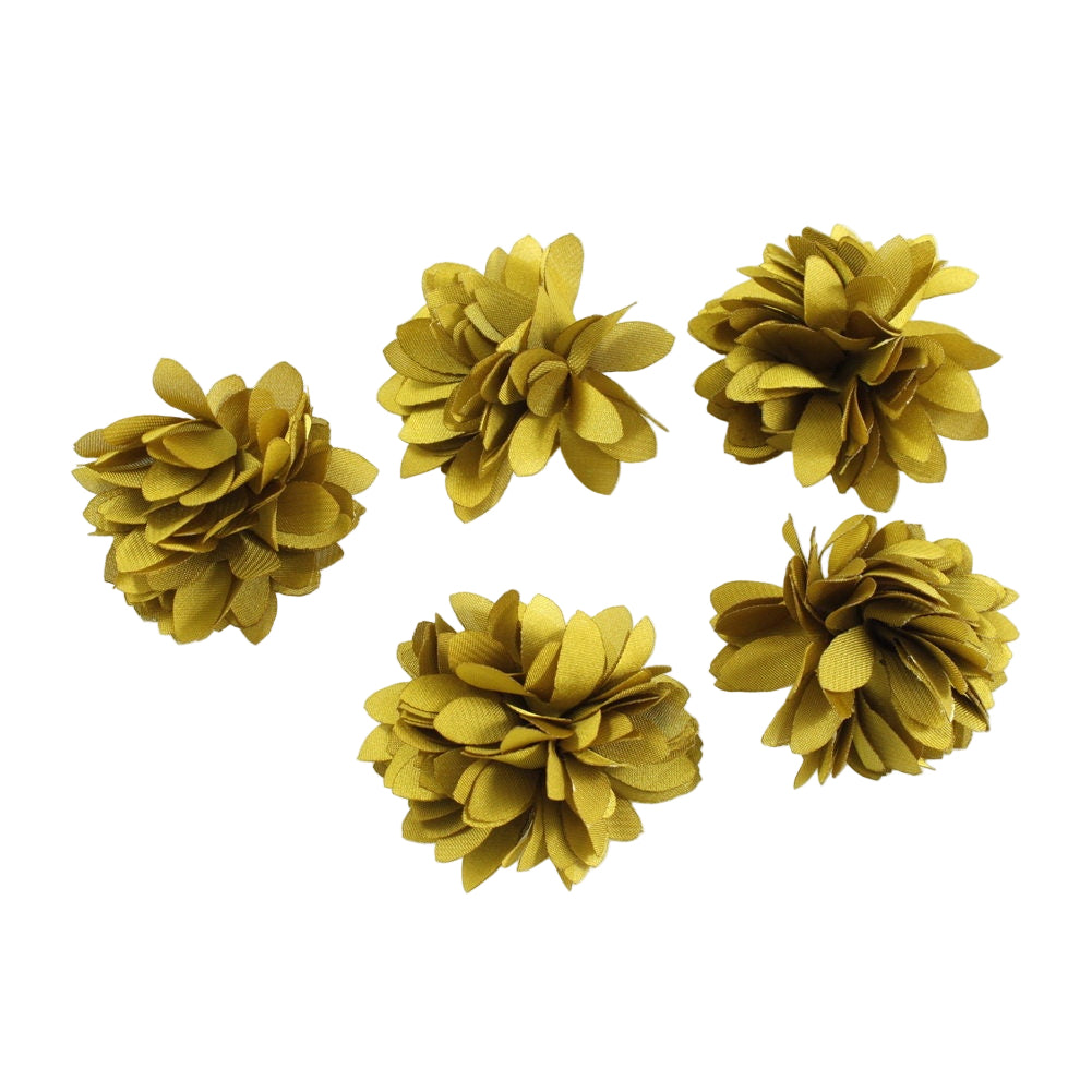 Fleurs satin 4,5cm jaune moutarde - Lot de 5