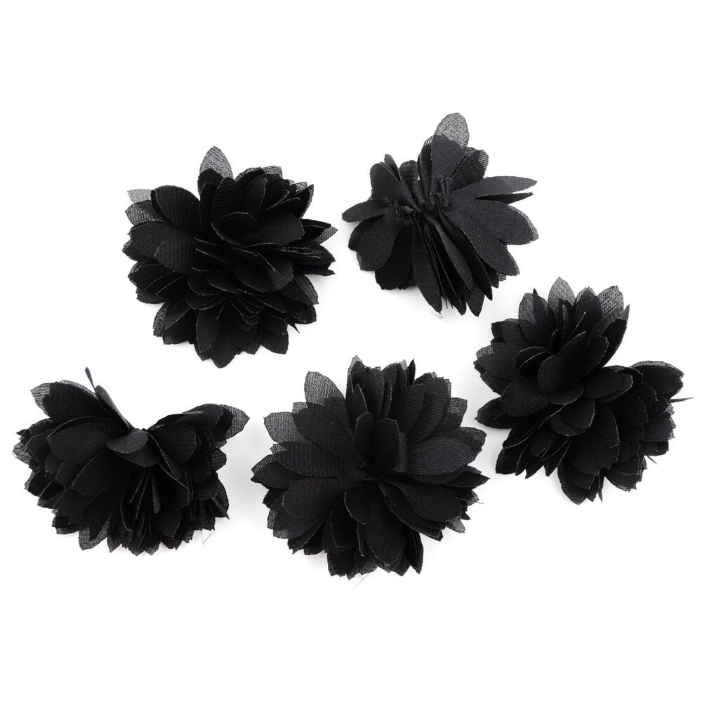 Fleurs satin 4,5cm noir - Lot de 5