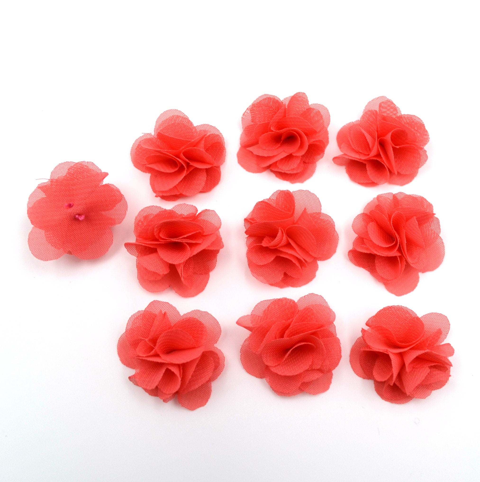 Fleurs voile polyester corail 30mm - Lot de 10 fleurs