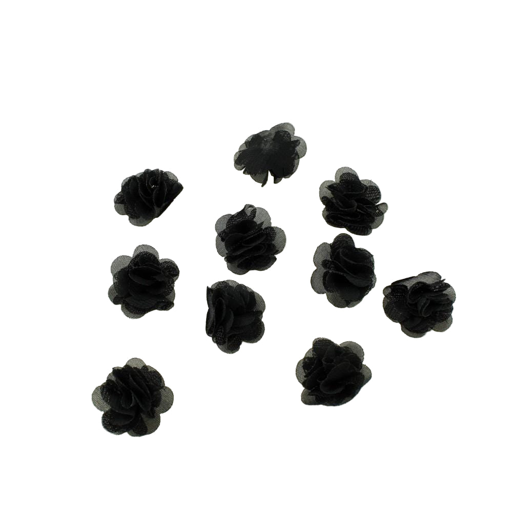 Fleurs voile polyester noir 30mm - Lot de 10 fleurs