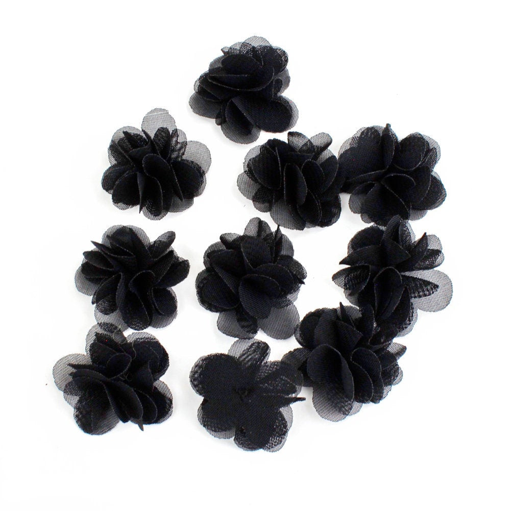 Fleurs voile polyester noir 30mm - Lot de 10