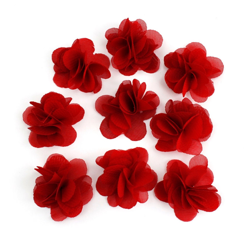 Fleurs voile polyester rouge 30mm - Lot de 10