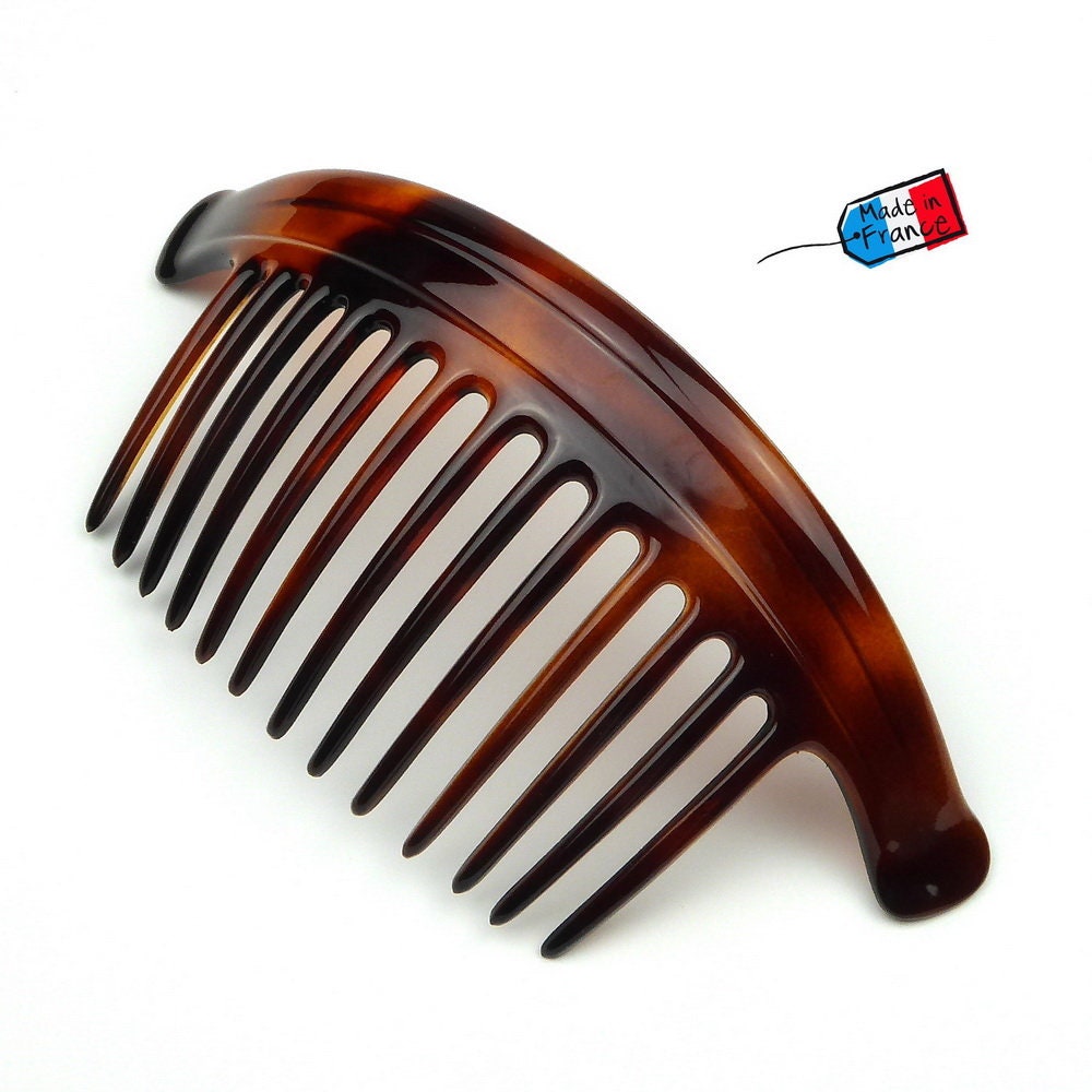 Très Grand Peigne Cheveux Côté Celluloid Demi-blond 18cm Made in France - Chignon Banane