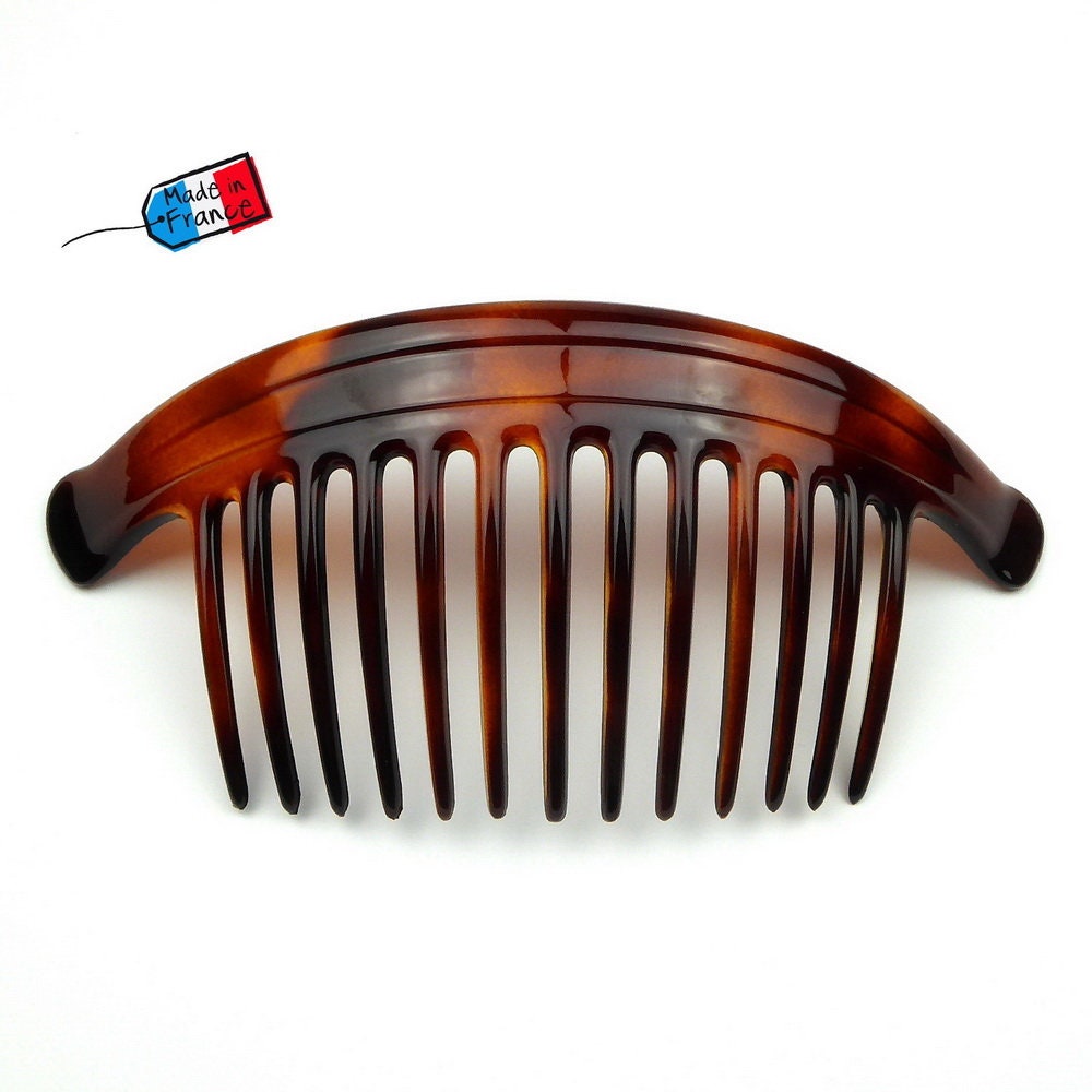 Très Grand Peigne Cheveux Celluloid Demi-blond 18cm Made in France - Chignon Banane