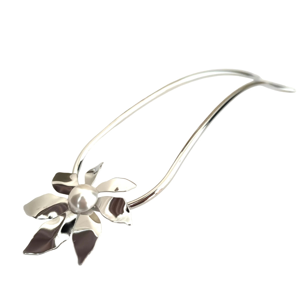 Grand pic à chignon fleur avec perle 14cm