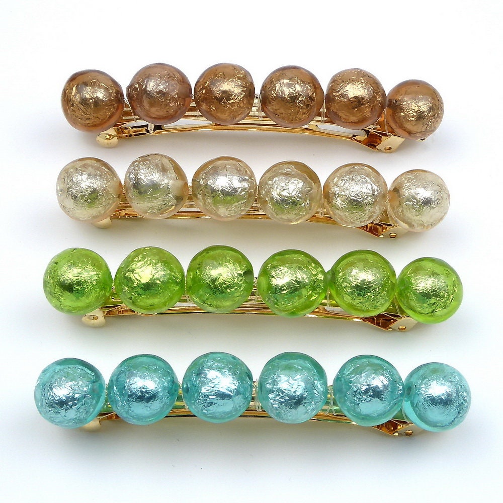 Grande barrette cheveux 9,5cm grosse perle translucide lumineuse