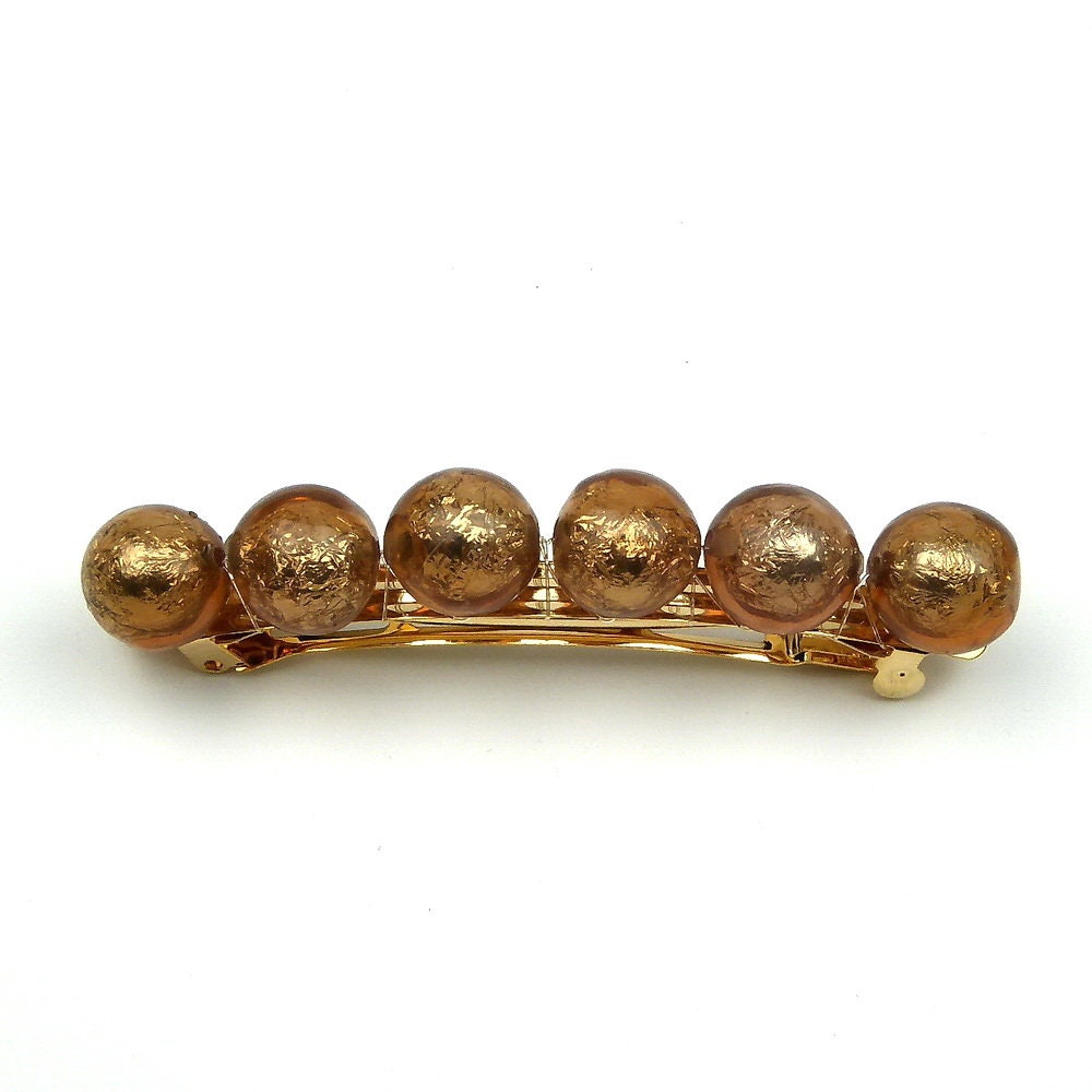 Grande barrette cheveux 9,5cm grosse perle marron translucide lumineuse