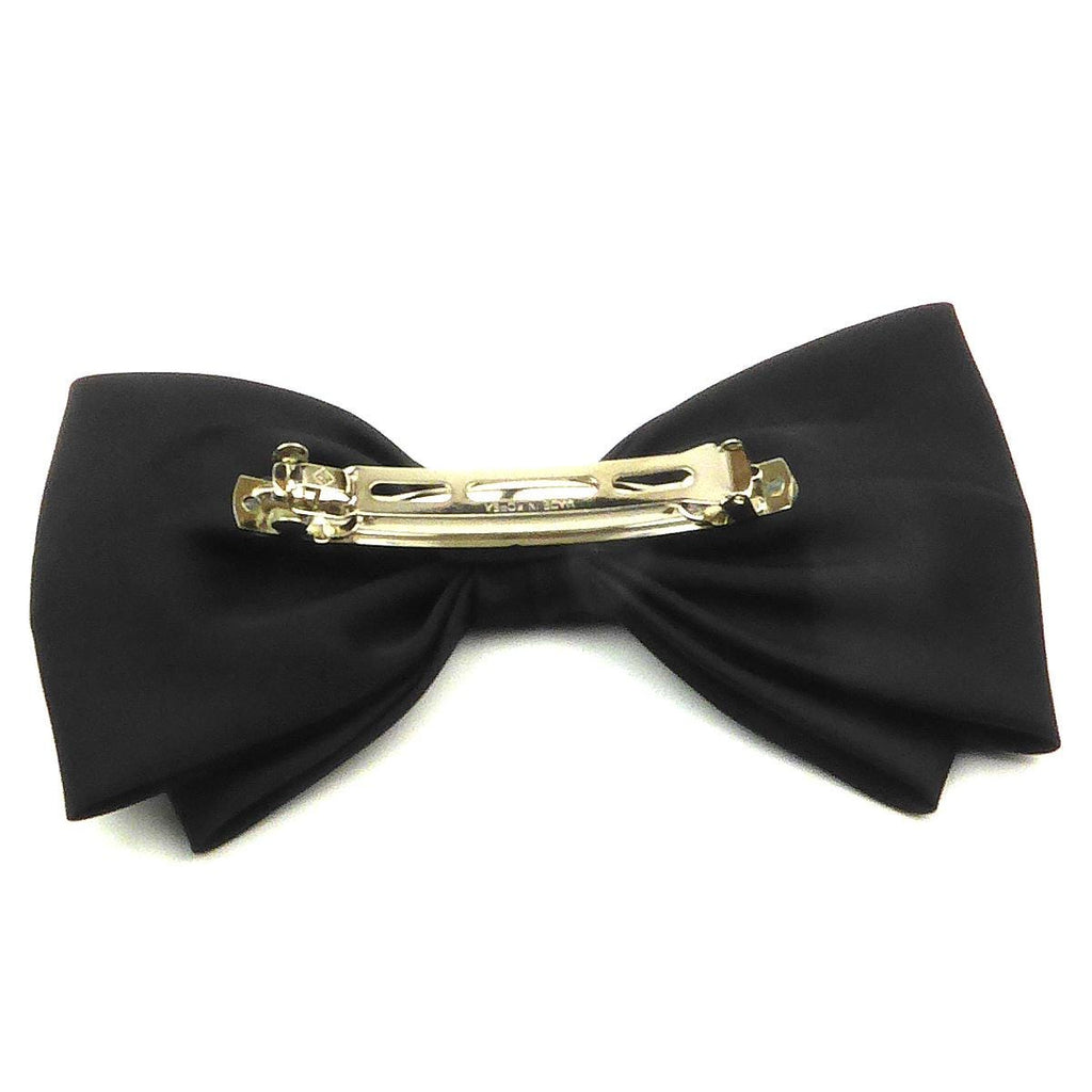 Grande barrette cheveux double noeud satin monture Clip Paris