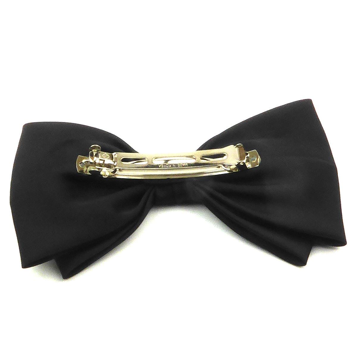Grande barrette cheveux double noeud satin monture Clip Paris