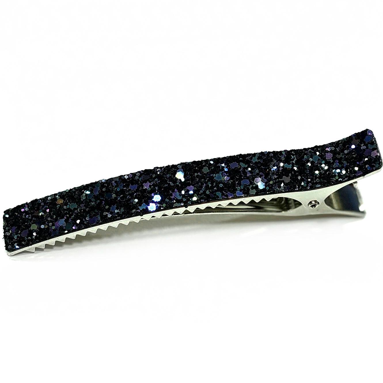 Grande pince cheveux paillettes 12.5cm bleu marine
