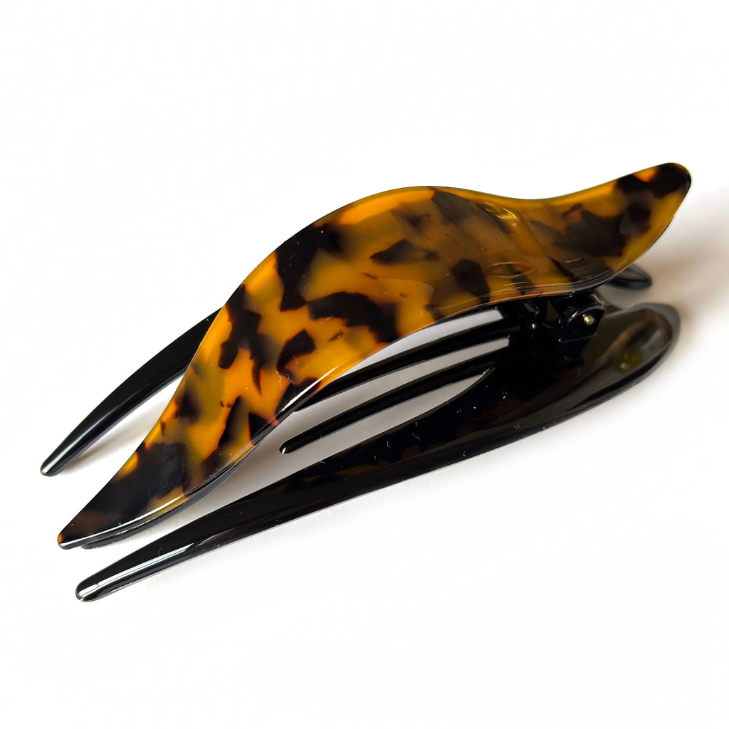 Grande pince à cheveux plate en acétate 13cm marron
