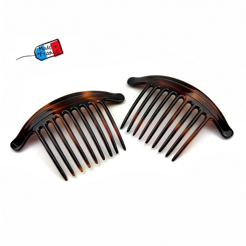 Grands Peignes Chignon Celluloid Demi-blond 11.5cm Made in France - Lot de 2