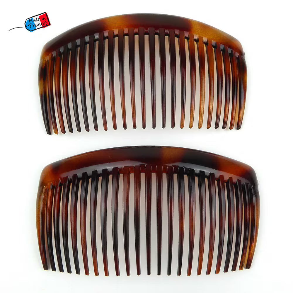 Grands Peignes Côté Celluloid demi-blond 10.3cm Made in France - Lot de 2
