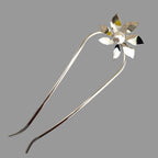 Grand pic à chignon fleur avec perle 14cm argent, mariage