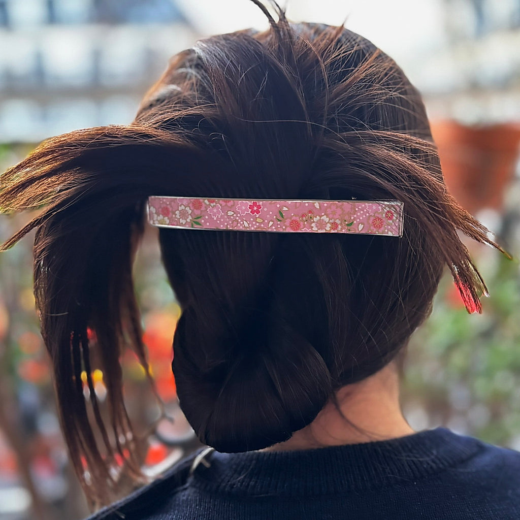 Pince cheveux bec laiton motif fantaisie floral rose 