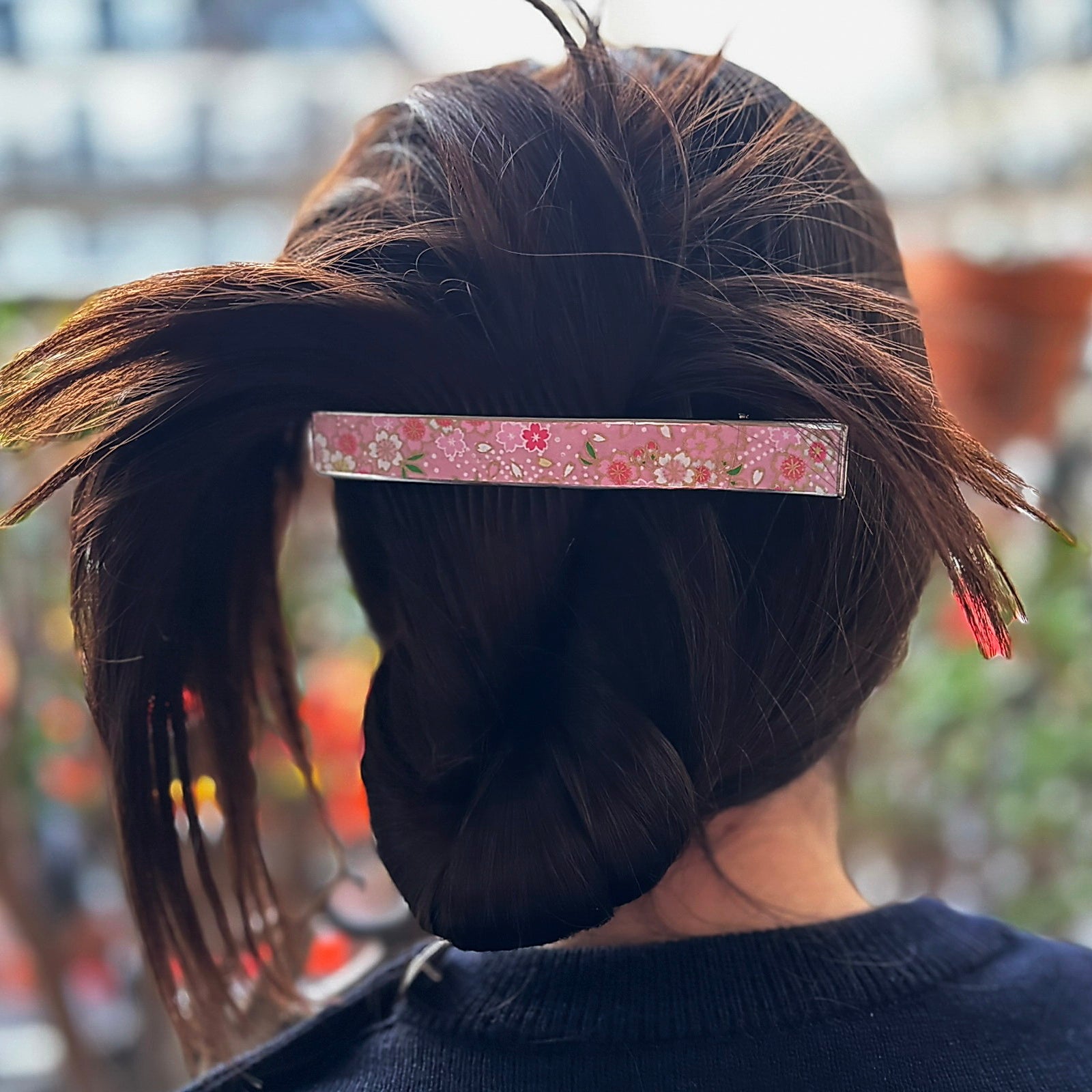 Pince cheveux bec laiton motif fantaisie floral rose 