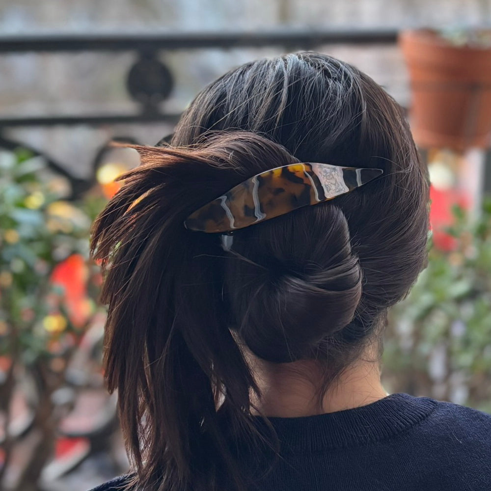 Grande pince à cheveux chignon en acétate tortue 13cm fait main