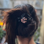 Pince cheveux fourche fleur rose celluloïd 8.5cm