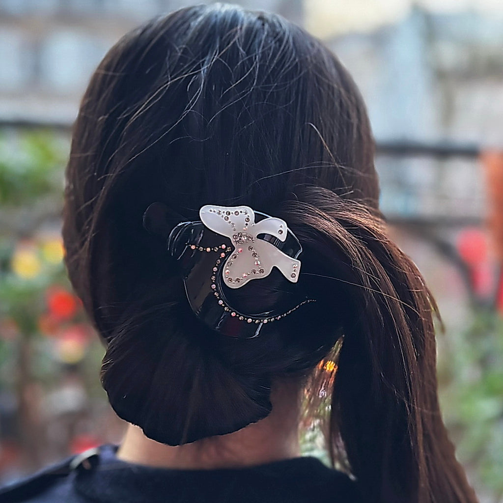 Pince cheveux fourche avec nœud et strass, pour cheveux relevés