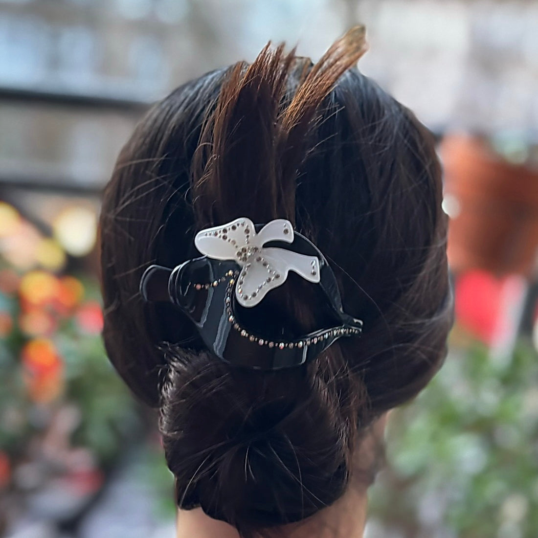 Pince cheveux fourche avec nœud et strass pour chignon