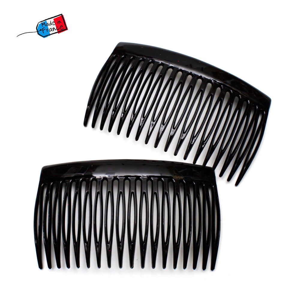 Lot de 4 peignes de côté en cellulose 7cm noirs "Made in France"
