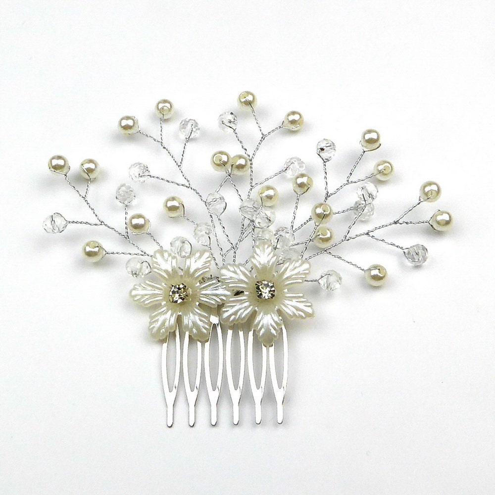 Peigne de Côté Mariage Argenté Perles & Strass 