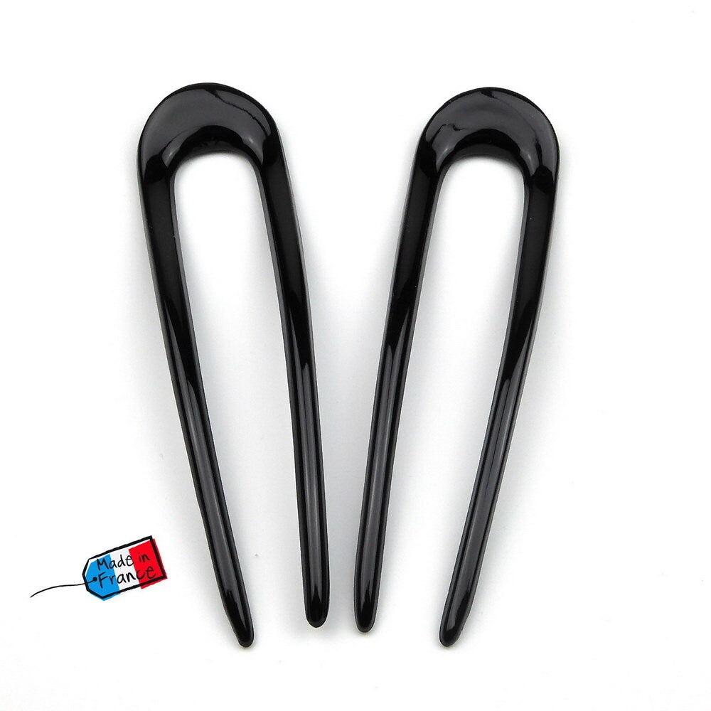 Pics à cheveux 12cm Made in France - Lot de 2, noir