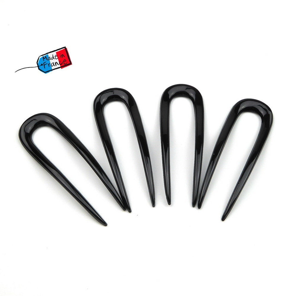 Pics épingles cheveux 8cm Made in France - Lot de 4, noir
