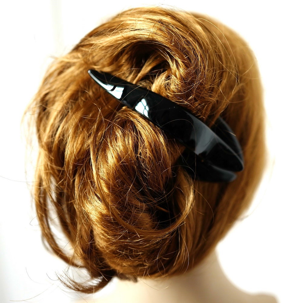 Pince Cheveux Plate Celluloid Noir 13cm Made in France - Accessoire Coiffure