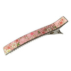 Pince cheveux bec laiton motif fantaisie floral rose 12cm