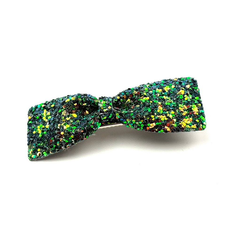 Pince cheveux clip noeud paillette vert