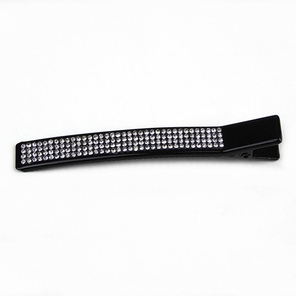 Pince cheveux crocodile noir longue 8cm avec strass élégante