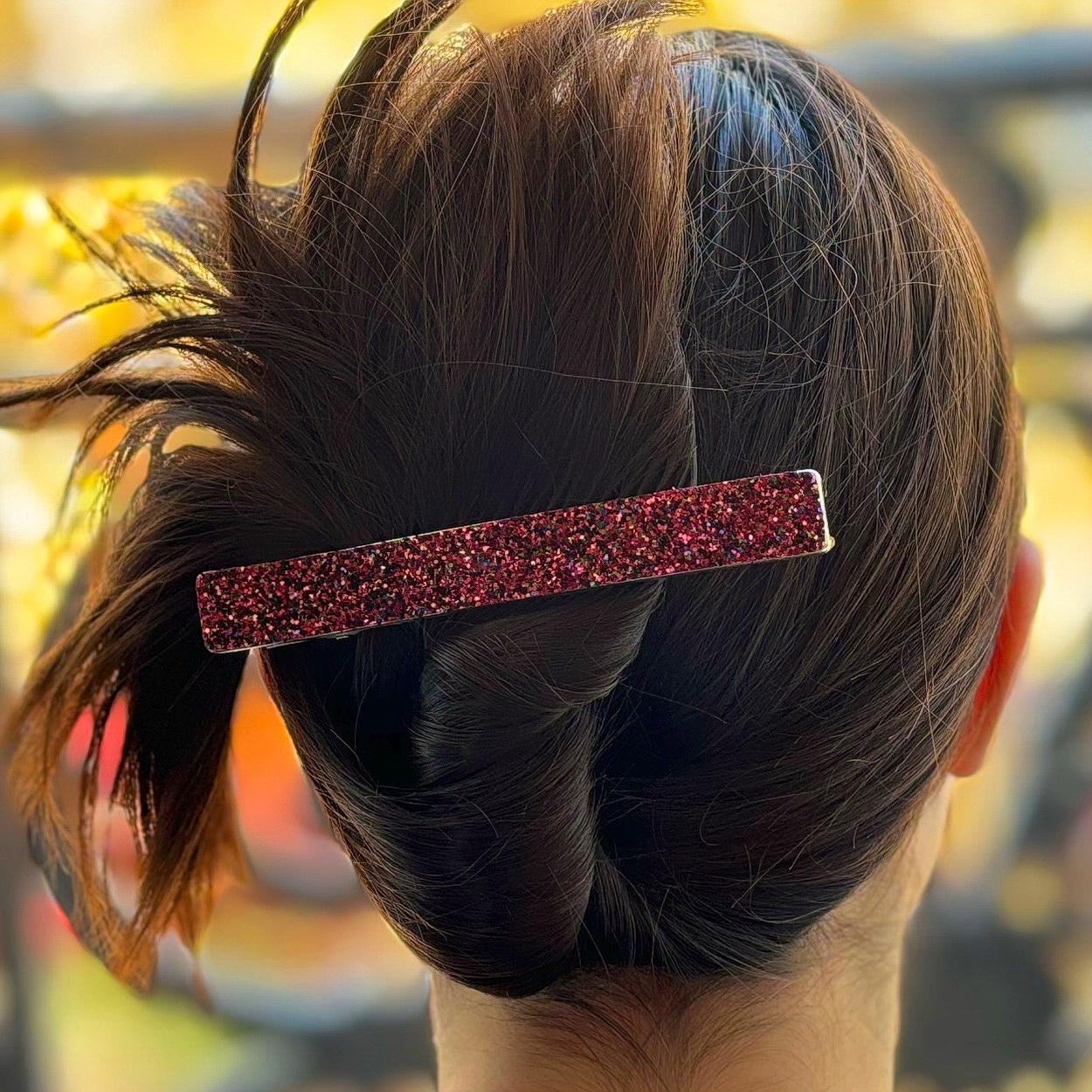 Grande pince cheveux paillettes 12.5cm rouge
