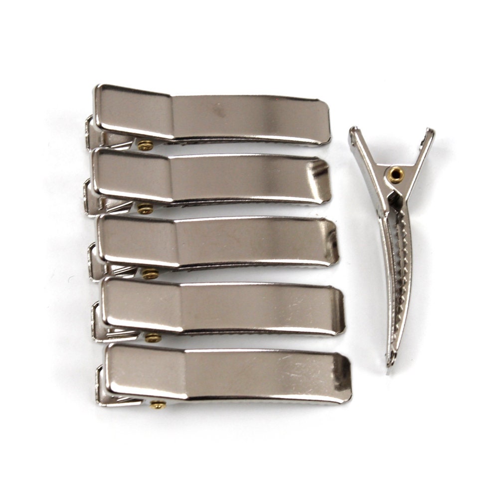 Pinces cheveux crocodile métal argenté 3.5cm - Lot de 10