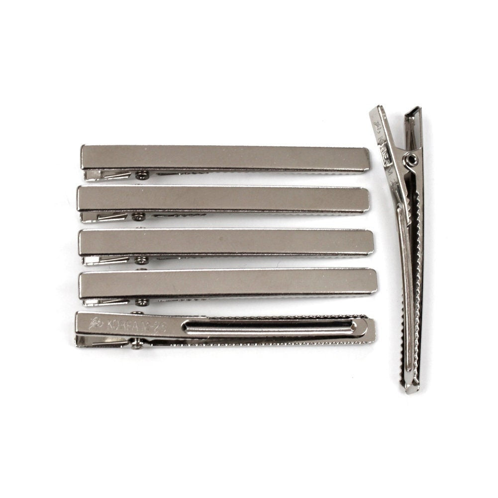 Pinces cheveux crocodile métal argent 6cm - Lot de 10