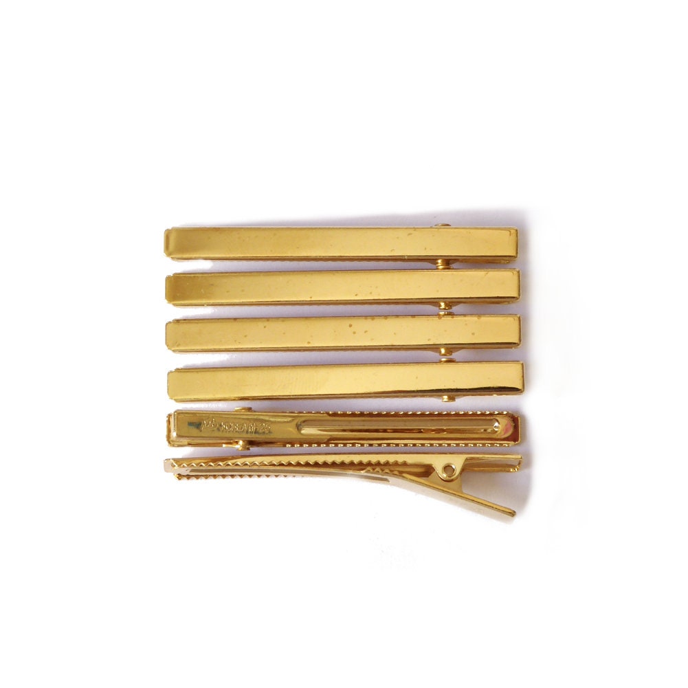 Pinces cheveux crocodile métal doré 6cm - Lot de 10