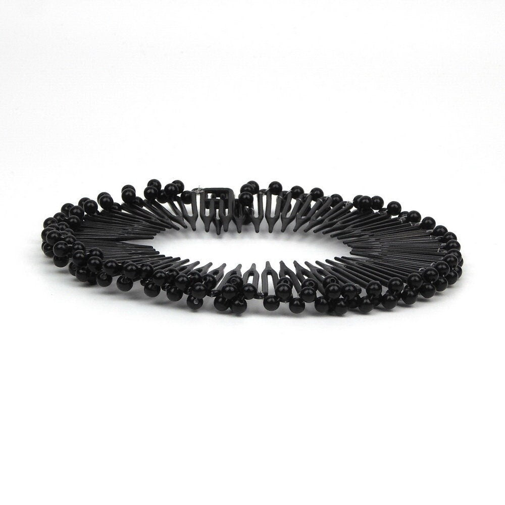 Serre tête souple zigzag perlé vintage noir