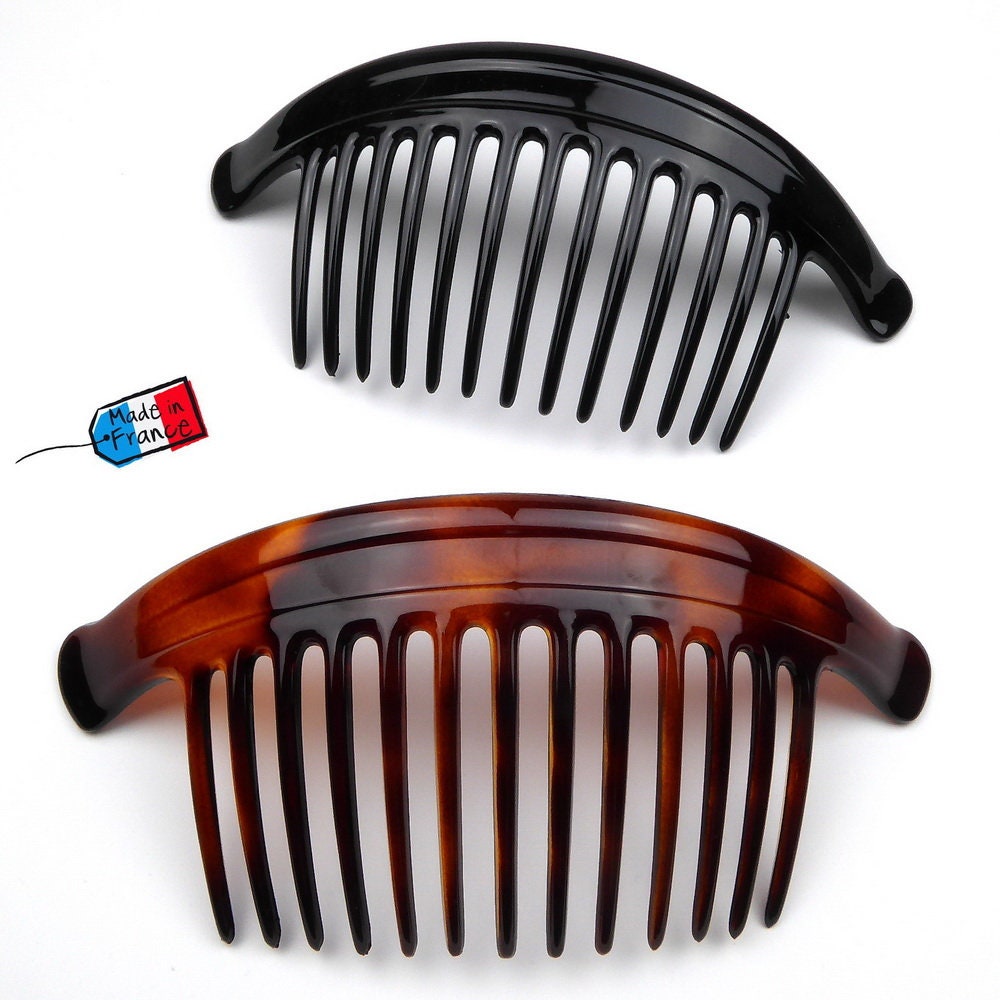 Très Grand Peigne Cheveux Côté Celluloid Noir/Demi-blond 18cm Made in France - Chignon Banane