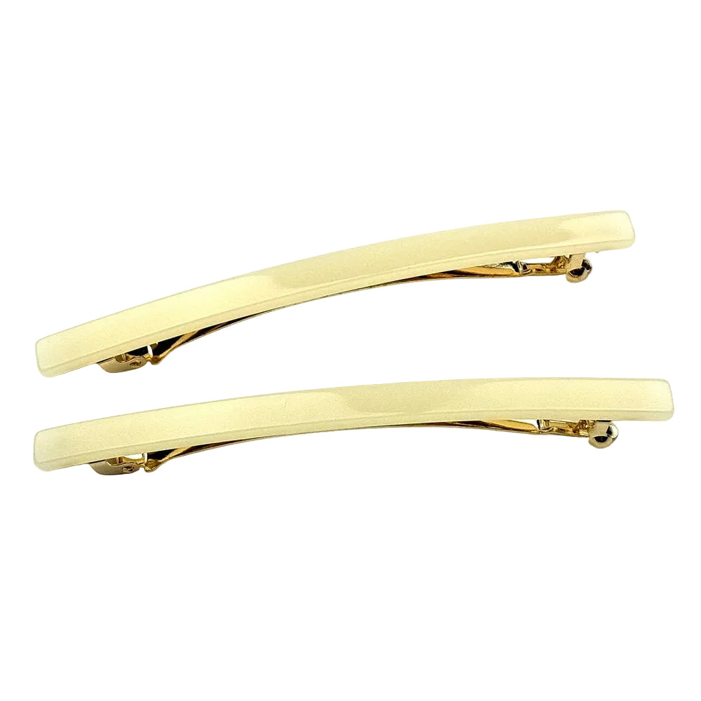 Barrettes cheveux fine fait main 9cm ivoire - Lot de 2