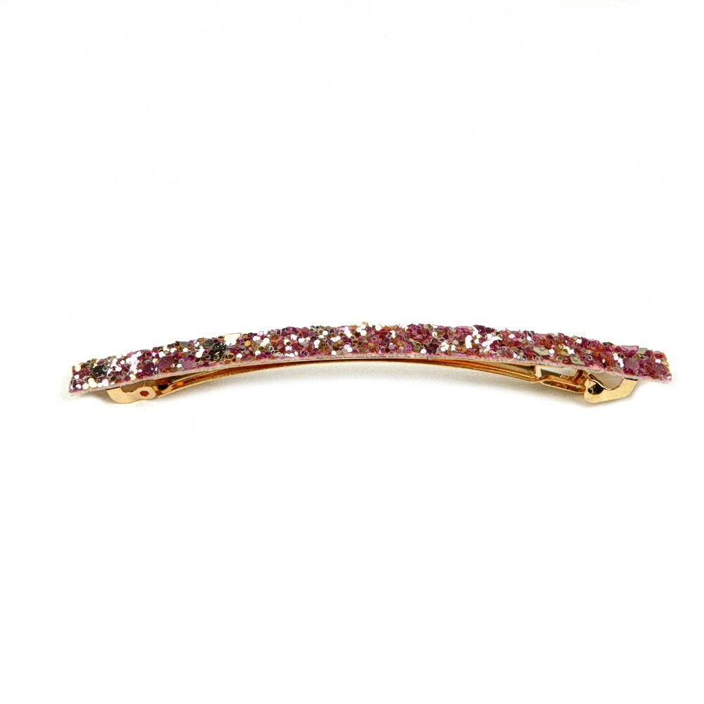 Barrette cheveux longue 10cm en paillettes rose, qualité premium