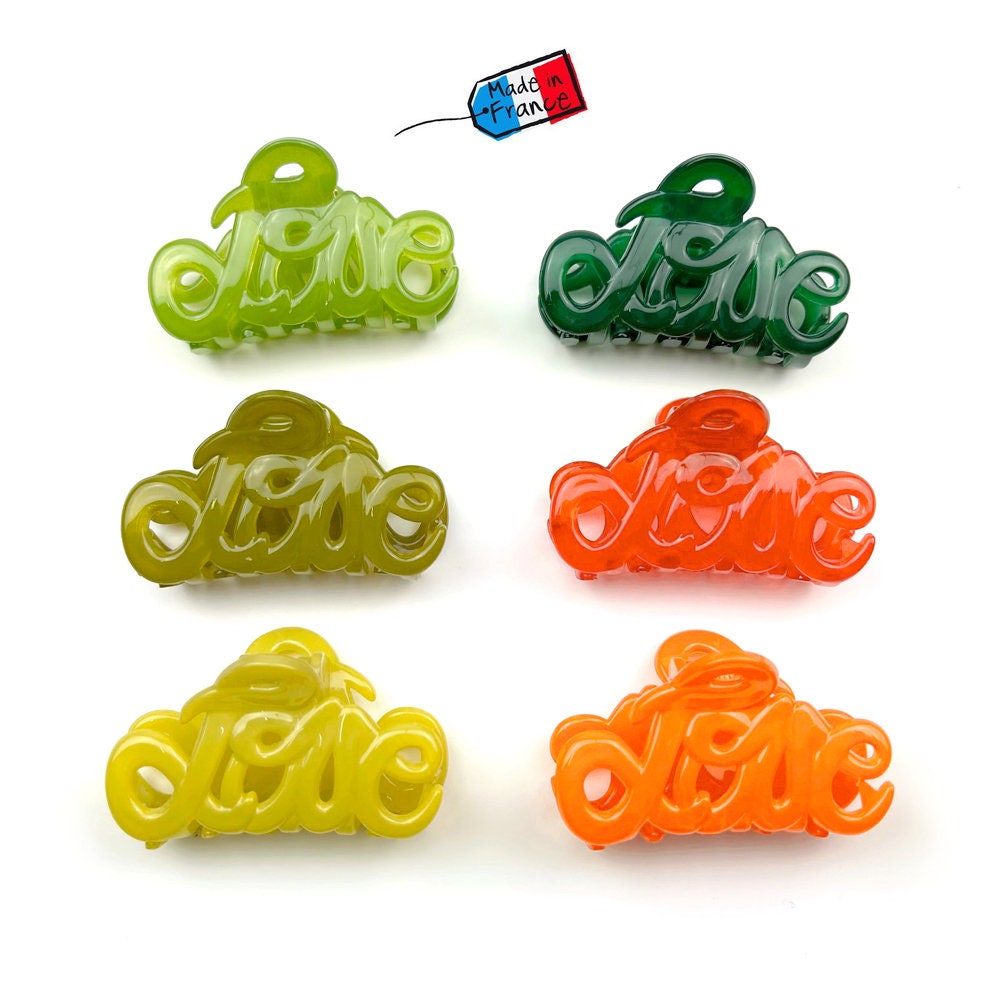 Pince à cheveux "Love" 5,5cm en acétate, couleur, qualité premium, Made in France